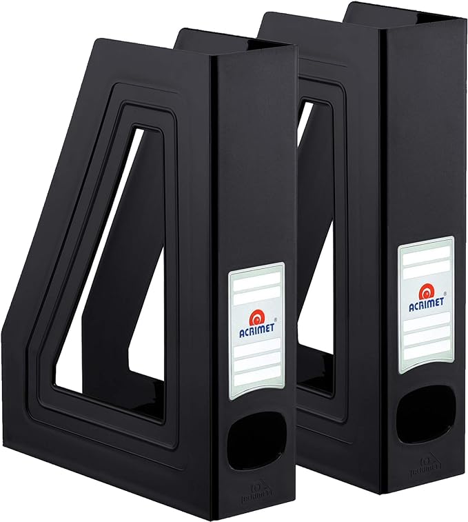 Acrimet Magazine File Holder, Durable Rack, Space-Saving Organizer (Plastic) (Black Color) (2 pack)-DeskLoop Office