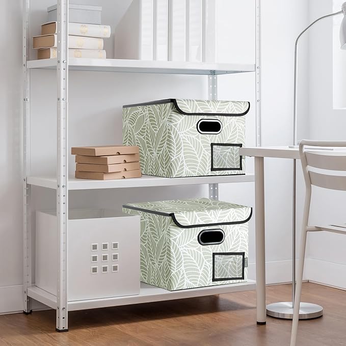 BALEINE File Organizer Box with Lid, Collapsible File Folder Organizer with Plastic Slide, Hanging File Folder Box for Office Document Storage (1 Pack, Antique Foliage)-DeskLoop Office