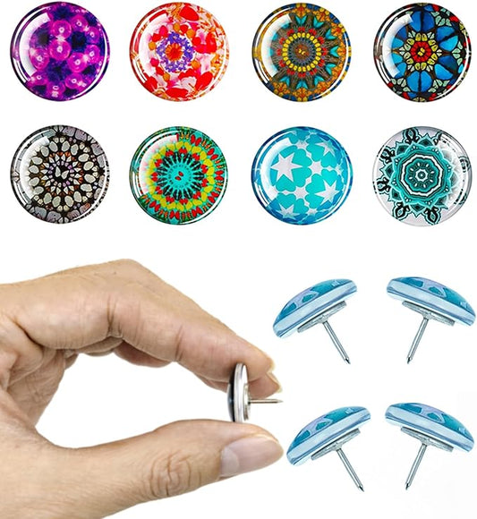 24Pcs Mandala Push Pins,Thumb Tacks for Bulletin Board,Decorative Pins Push, Cork Board Thumbtacks,Photos Wall Maps,Cute Thumbtack for Desk Accessories,Classroom,Home and Office Decor(Mandala)-DeskLoop Office