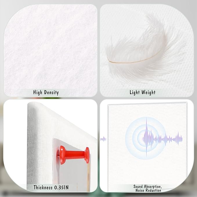 Large Cork Board 36" x 24", 6 Pack Felt Wall Tiles with Colored Pushpins, Bulletin Board with Removable Self-Adhesive Strips, Pin Board Cork Boards for Walls Office Home-White-DeskLoop Office