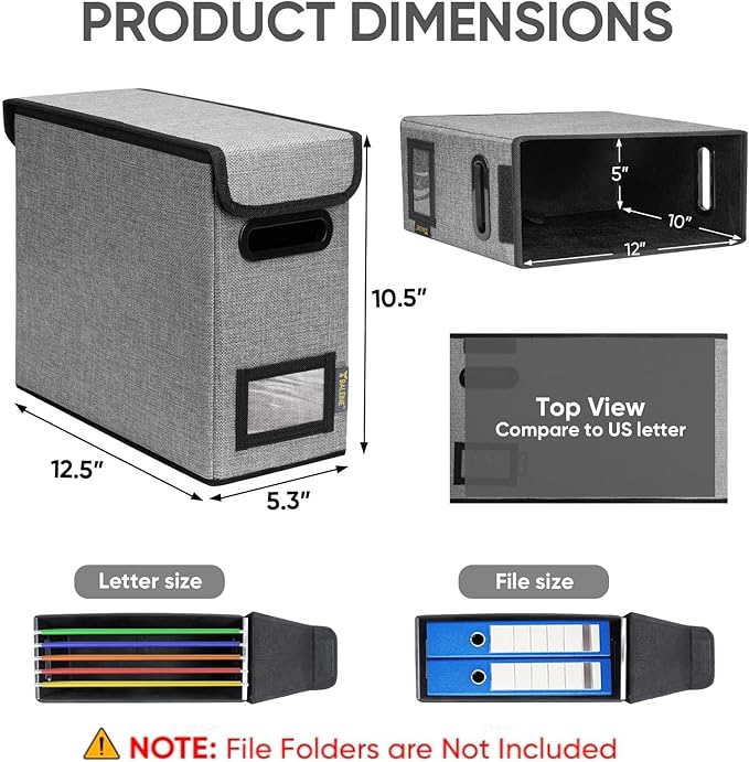 BALEINE File Organizer Box with Lid, Collapsible File Folder Organizer with Plastic Slide, Hanging File Folder Box for Office Document Storage (2 Pack, Grey, S)-DeskLoop Office