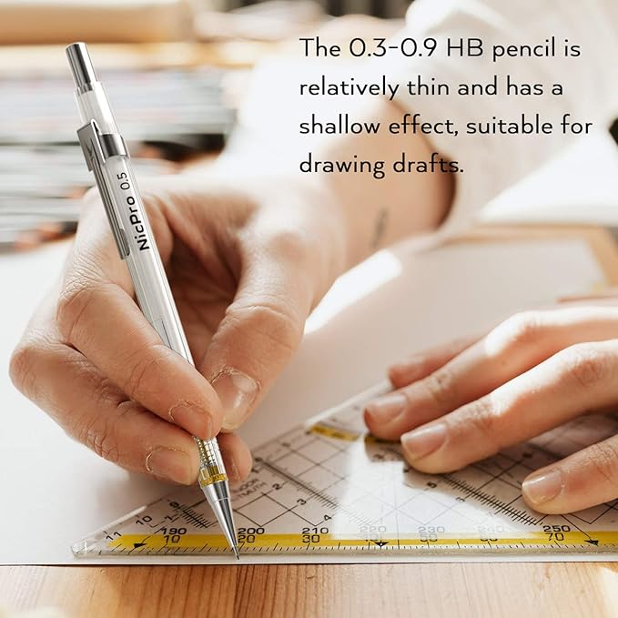 Nicpro 6PCS Art Mechanical Pencil Set, 4PCS Drafting Pencils 0.3 & 0.5 & 0.7 & 0.9 mm & 2PCS 2mm Lead Holder (4B 2B HB 2H) For Writing, Sketching Drawing With 12 Tube Lead Refills Erasers Case-DeskLoop Office