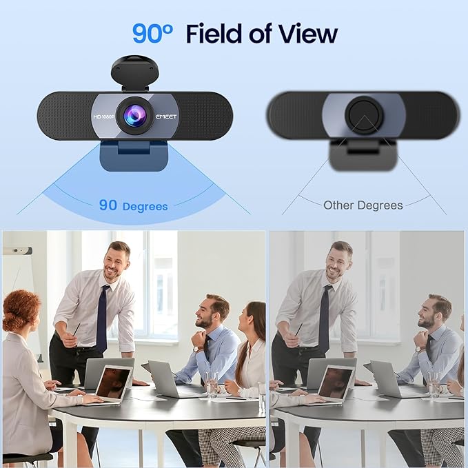 EMEET 1080P Webcam, C960 Web Camera with 2 Noise-Cancelling Microphones & Privacy Cover, 90° FOV Computer Camera, Plug & Play USB Webcam for Calls/Conference, Zoom/Skype/YouTube, Laptop/Desktop, Grey-DeskLoop Office