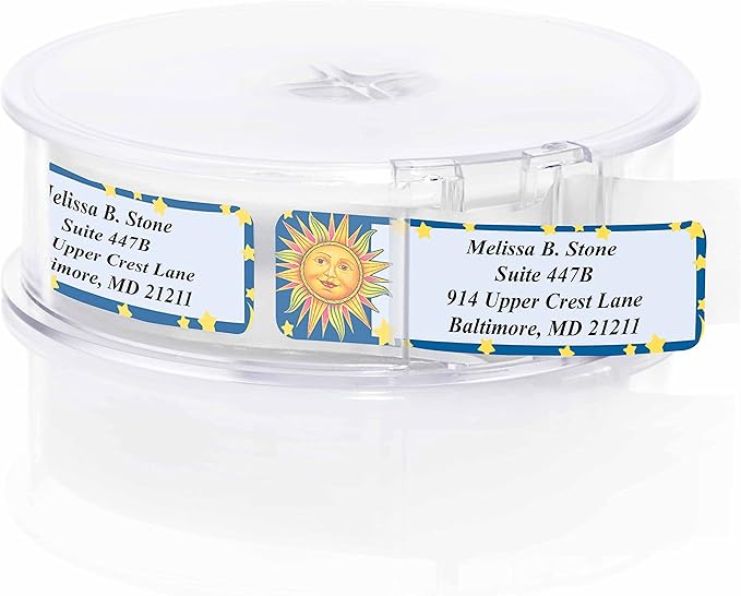 Celestial Blue Designer Rolled Address Labels with Elegant Plastic Dispenser-DeskLoop Office