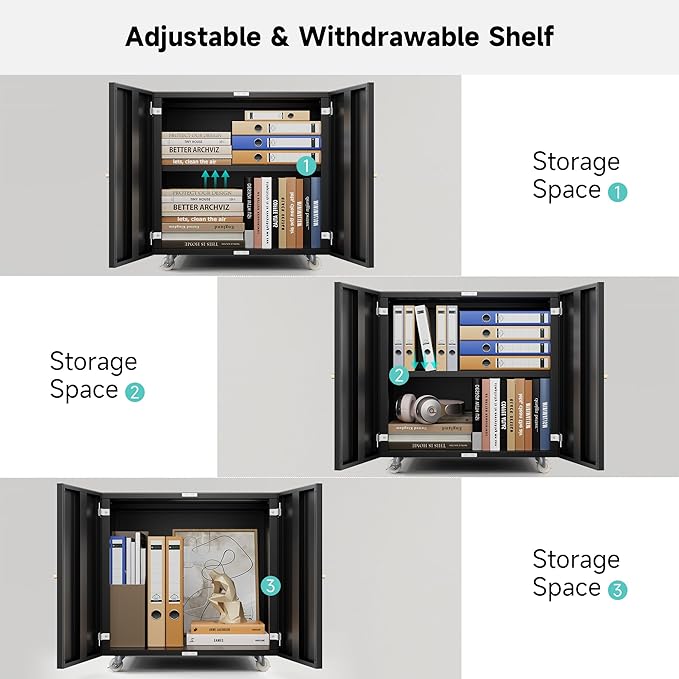 Warmiehomy Metal Printer Stand with Storage Mobile Printer Tables for Small Spaces with Door Adjustable Shelf File Cabinet on Wheels for Home Office (Black)-DeskLoop Office