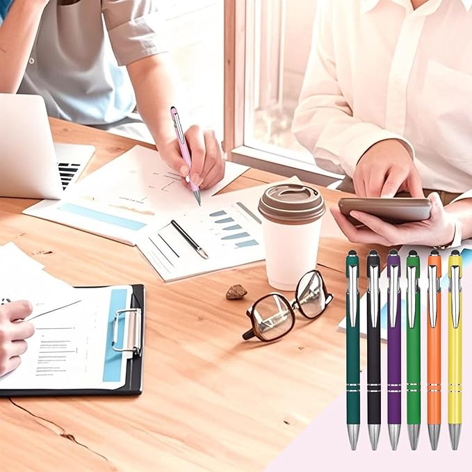 Ballpoint Pen Metal Soft Stylus Pen for Touch Screens,Retractable Tactile Turn Pen,Bulk Pens for Gifts Office Essentials,Medium Point,Black Ink (10 Color)-DeskLoop Office