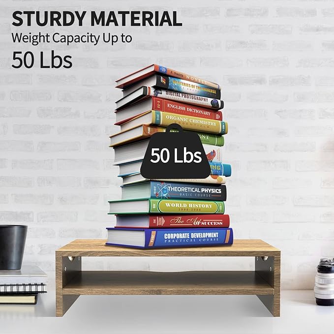 Zimilar Monitor Stand Riser, 2 Tiers Laptop Computer Monitor Riser for PC Screen, iMac, Desktop Wooden Screen Monitor Stand Riser with Storage Organizer for Home Office-DeskLoop Office