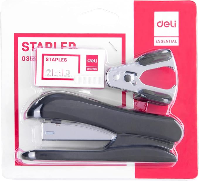 Deli Stapler Value Pack, Desktop Standard Staplers, 20 Sheet Capacity, Includes Staples & Staple Remover, Black-DeskLoop Office