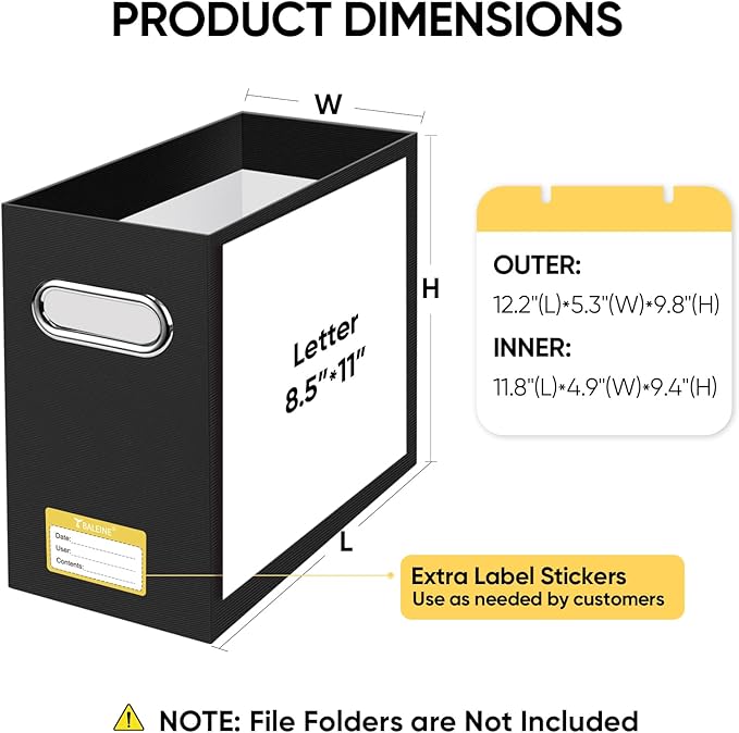 BALEINE File Organizer Box, Cardboard File Folder Organizer with Handle for Letter Size, Portable Collapsible Hanging Filing Box for Home Office Document Storage (4 Pack, Black)-DeskLoop Office