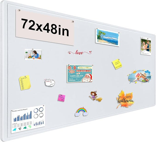 Large Bulletin Board, Foldable 72x48 Inches Cork Board Alternative, Large Felt Board Decorative Pin Board for Wall, Foldable Photo Board Self-Adhesive Vision Board with 36 Pushpins White-DeskLoop Office