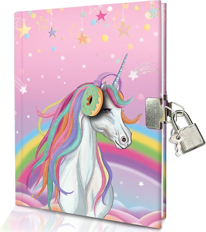 GINMLYDA Girls Diary with Lock for Kids, 7x5.25 Inches 160 Lined Pages Secret Unicorn Notebook for Girls Journal with Lock for Kids Pre School Writing Drawing Cute Girls Gifts for Birthday-DeskLoop Office