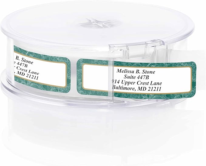 Green Marble Designer Rolled Name & Address Labels with Elegant Plastic Dispenser-DeskLoop Office