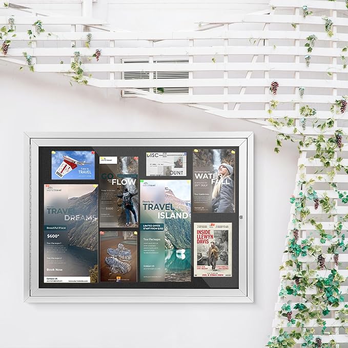 SWANCROWN Enclosed Bulletin Board Weatherproof 37x28in, Outdoor Lockable Bulletin Board Wall Display Case for Office School Commerce, Black Felt, Sliver Aluminum Frame (8xA4)-DeskLoop Office