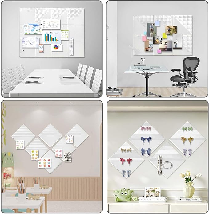 Large Cork Board for Walls 48"x 36", 12 Pack Felt Wall Tiles with Safe Removable Adhesive Tabs, Cork Board for Office,Pinboard Bulletin Board - White-DeskLoop Office