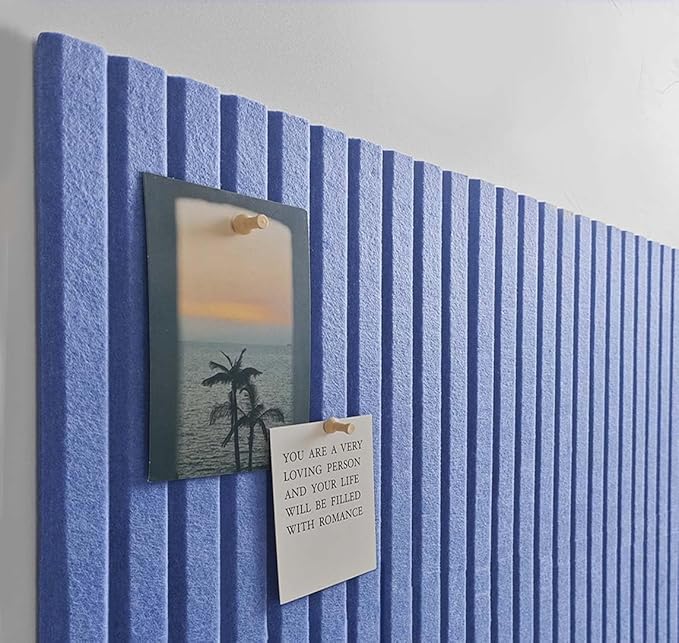 Large Cork Board for Office, 8 Pack Felt Wall Tiles with Slat Wall Paneling and Safe Removable Adhesive Tabs, Felt Bulletin Board Pin Board Cork Boards for Walls (Blue)-DeskLoop Office