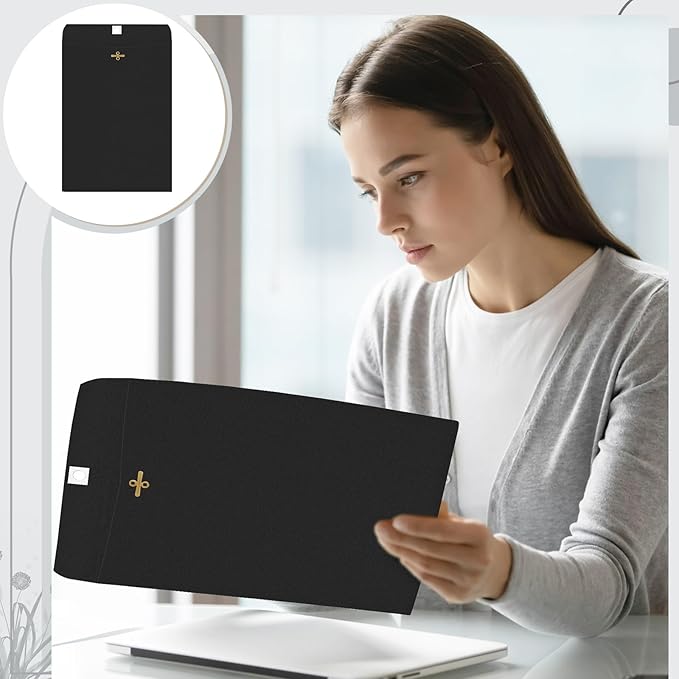 Geyee 100 Pcs Clasp Manilla Envelopes 9 x 12 Inch Gummed Colored Envelopes for Storing or Mailing for Home Office Business Supplies(Black)-DeskLoop Office