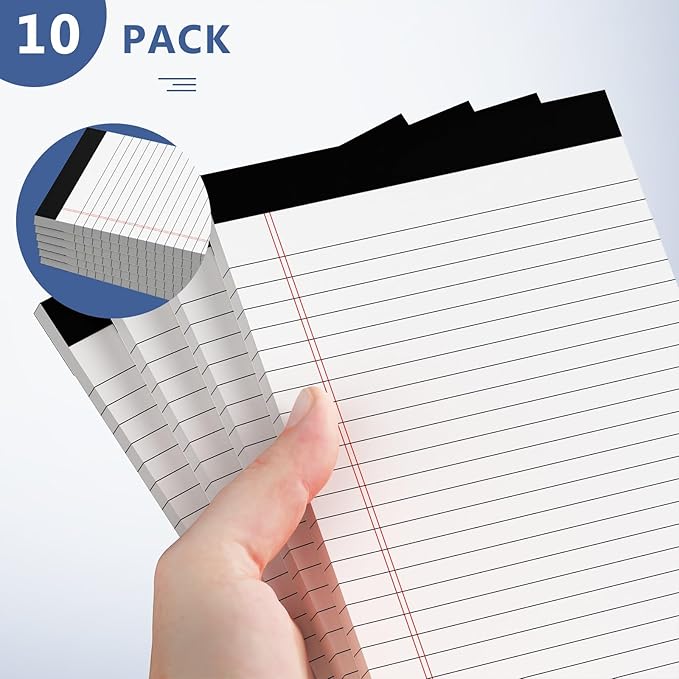 10 Pack of Legal Pad Writing Pads 5" x 8" Notepad 80gsm Recycled Paper Small Legal Pads 25 Lines Note Pads Perforated Legal Pads 30 Sheets Double-Sided Printing Legal Pads for School, College, Office-DeskLoop Office