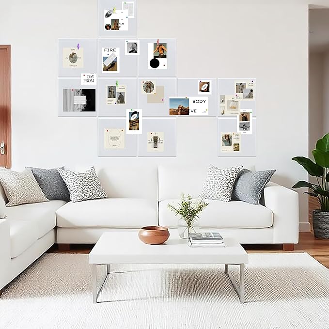 AKTOP White Cork Bulletin Board 12x12, 1/2" Thick Felt Cork Board Tiles 12 Pack, Small Square Pin Board for Wall, Self Adhesive Corkboards with 120 Push Pin Wood Clips for School, Home & Office-DeskLoop Office