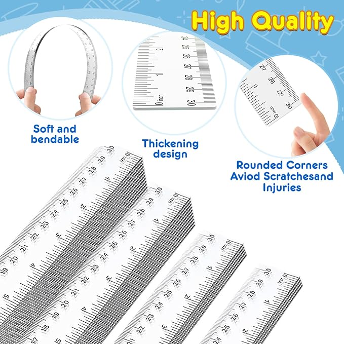 32 Pack Clear Plastic Ruler 12 Inch, Rulers Bulk for Classroom, Transparent Ruler with Centimeters and Inches, Metric Rulers for Kids, Ideal Back to School Office Home Supplies-DeskLoop Office