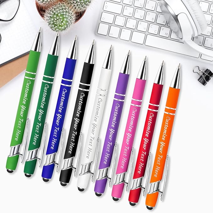 Personalized Pens Bulk 500 with Name Custom Engraving Ballpoint Pens with Stylus Tip Customized Smooth Writing Pens Personalized Gifts for Anniversary Birthday or Graduation(Blue,Black Ink)