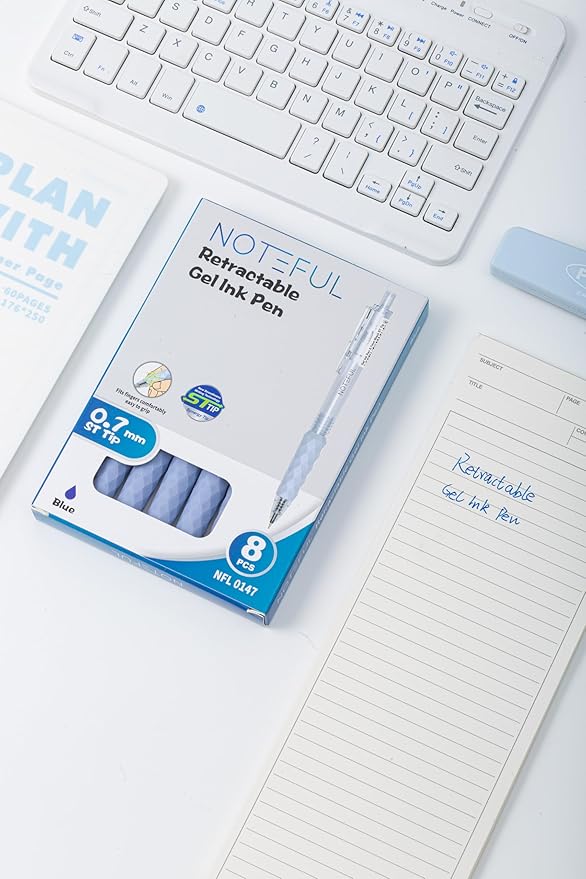 Retractable Gel Pens Clicker, Medium Point 0.7, Premium Comfort Grip for Smooth Writing Planner and School Supplies (Blue, 1 Count (Pack of 8))-DeskLoop Office