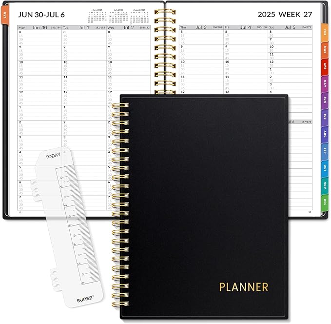 SUNEE 2025-2026 Appointment Book, Quarter-Hourly, Weekly & Monthly - from July 2025 to June 2026, 6.4"x8.3" Academic Planner, Flexible Cover, Note Pages, Bookmark, Spiral Binding, Black-DeskLoop Office