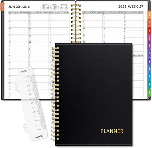 SUNEE 2025-2026 Appointment Book, Quarter-Hourly, Weekly & Monthly - from July 2025 to June 2026, 6.4"x8.3" Academic Planner, Flexible Cover, Note Pages, Bookmark, Spiral Binding, Black-DeskLoop Office
