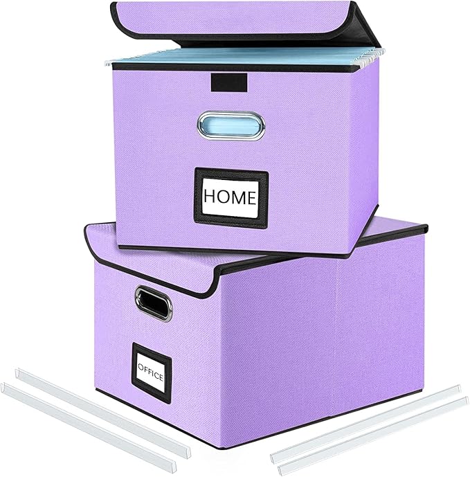 Decorative File Organizer Storage Boxes with Lid, Huolewa Linen Hanging Filing & Storage Box with Plastic Slide for Office/Decor/Home, Universal Hanging Filing Organization Box for Letter/Legal Folder-DeskLoop Office