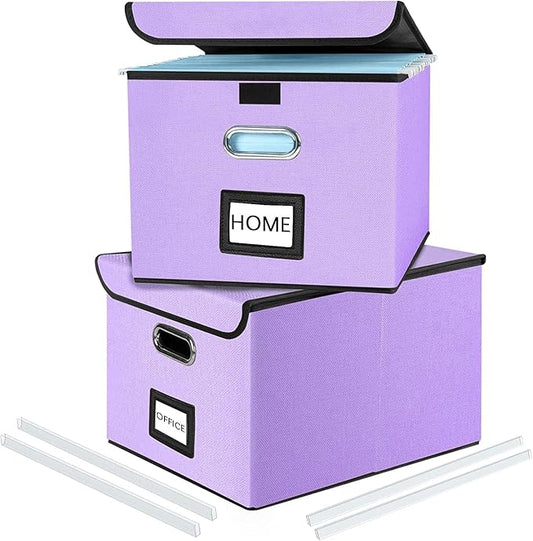 Decorative File Organizer Storage Boxes with Lid, Huolewa Linen Hanging Filing & Storage Box with Plastic Slide for Office/Decor/Home, Universal Hanging Filing Organization Box for Letter/Legal Folder-DeskLoop Office