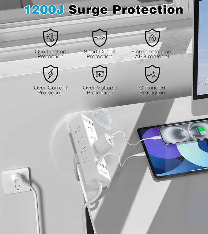 40W Fast Charging Station,Desk Clamp Power Strip,4 USB-C Ports & 8 AC Outlets,Desktop Edge Mount Surge Protector Power Strip,14AWG Heavy Duty Cord,Fit 1.9" Tabletop Edge for Home Office(10Ft Cable)-DeskLoop Office