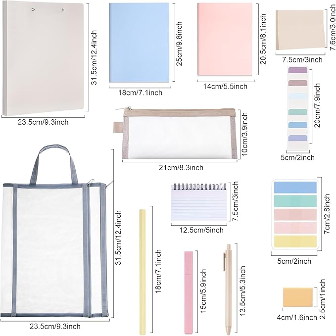 Colarr 54 Pieces Aesthetic School Supplies Including Pastel Highlighters Document Bags Pencils Notebooks Pencil Pouch Ink Pens Sticky Notes Erasers Back to School Gift Stationary Kit Supplies(Morandi)-DeskLoop Office