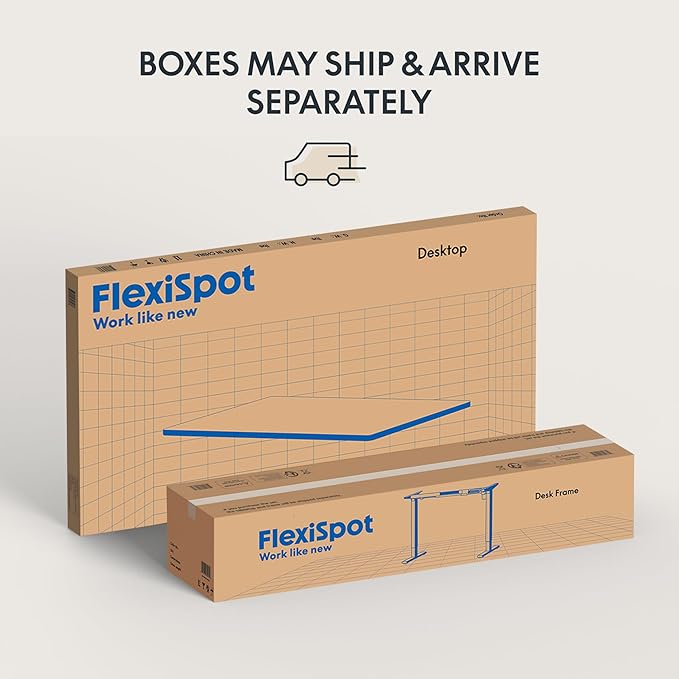 FLEXISPOT EN2 Whole-Piece Standing Desk with Clamp Power Strip, 48 x 30 Electric Stand Up Height Adjustable Desk with Cable Management (White Frame + 48" Rustic Brown Desktop, 2 Packages)-DeskLoop Office