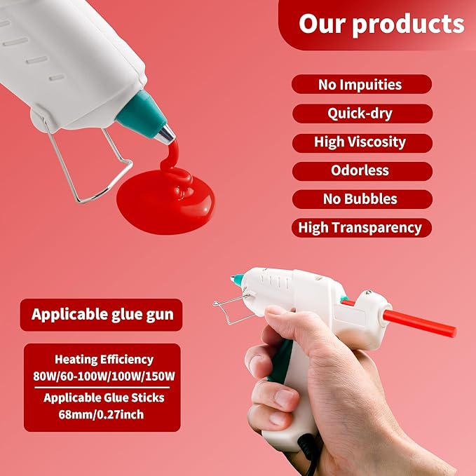 MATUFF Red Hot Glue Sticks Mini 0.27" x 5.9 inches, Colored Hot Melt Mini Glue Sticks for All Temperature Mini Glue Guns, for DIY Craft Arts and Wedding Cards, Stamp Sealing, Bulk Red hot Glue 60 Pack-DeskLoop Office