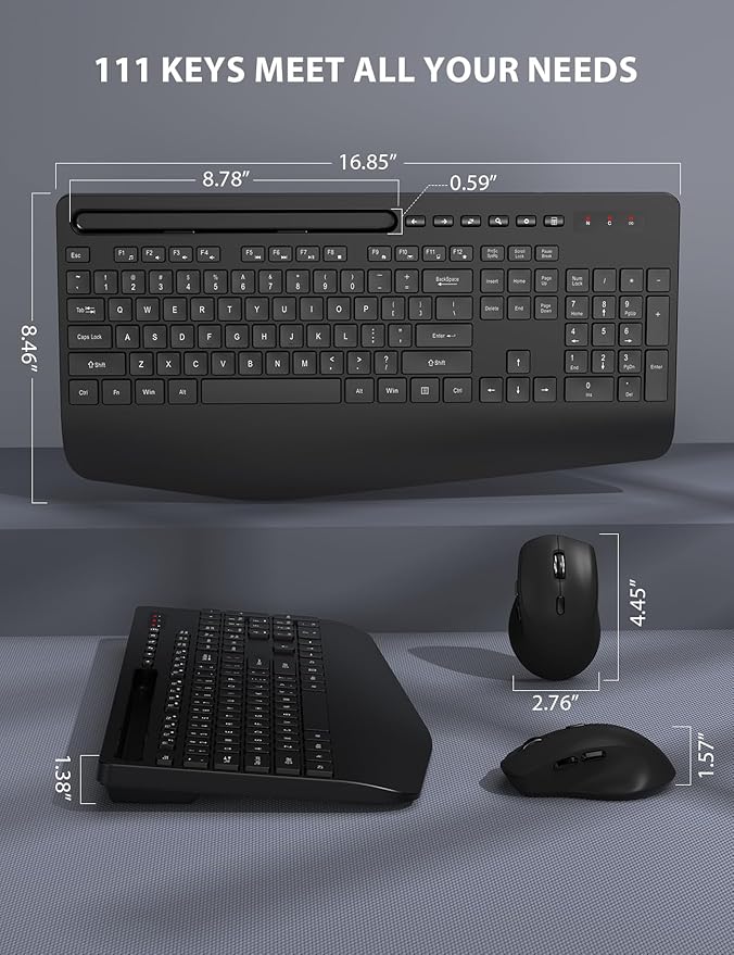 Wireless Keyboard and Mouse Combo - Full-Sized Ergonomic Keyboard with Wrist Rest, Phone Holder, Sleep Mode, Silent 2.4GHz Cordless Keyboard Mouse Combo for Computer, Laptop, PC, Mac, Windows -Trueque-DeskLoop Office