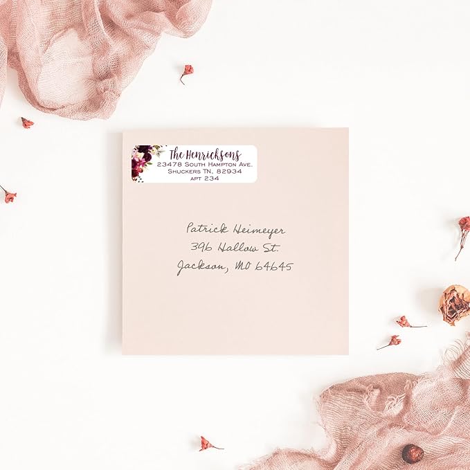 Fall Floral Rolled Address Labels / 500 Personalized Return Address Labels/Designer Address Stickers in Elegant Plastic Dispenser-DeskLoop Office