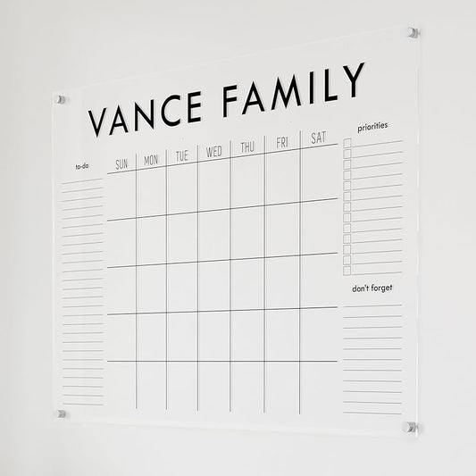 Personalized Clear Acrylic Calendar for Wall, Calendar Whiteboard for Wall, Dry Erase Wall Calendar, Wall Calendar Organizer System for Home (Block, Black, 47.5"W x 36"H)-DeskLoop Office