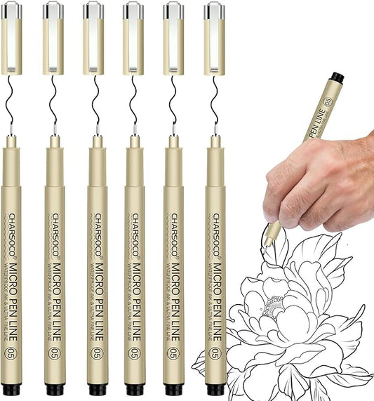 05 Micro Pen, 6Pack Black Fine Point Pen with Waterproof Archival Ink, 0.48mm Fineliner Ink Pens for Artist Illustration, Sketching, Anime, Manga, Technical Drawing and Scrapbooking-DeskLoop Office