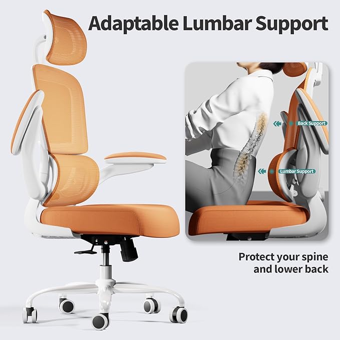 TRALT Office Chair Ergonomic Desk Chair, 330 LBS Home Mesh Office Desk Chairs with Wheels, Comfortable Gaming Chair, High Back Office Chair for Long Hours (Orange)-DeskLoop Office