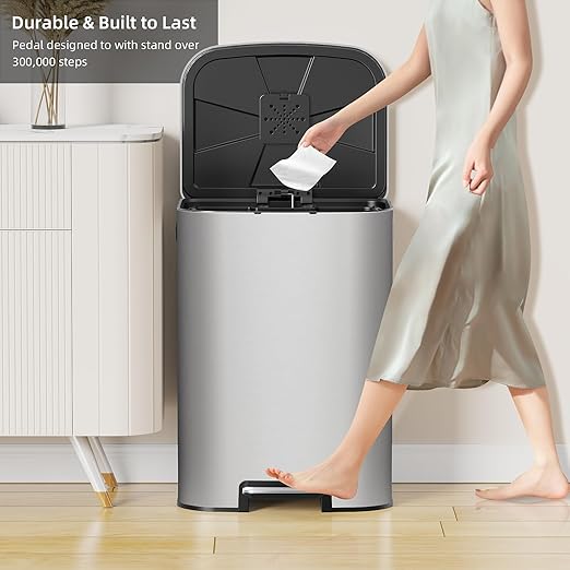 KUK 16 Gallon Kitchen Trash Can with Lid, Heavy Duty Hands-Free Stainless Steel Commercial Step Trash Bin with Removable Inner Bucket, Pedal Rubbish Bin for Home Office and Kitchen, 60L/16Gal-DeskLoop Office
