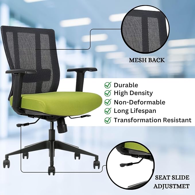 Ergonomic Office Chair - Breathable MESH - Back Adjustable Lumbar Support with 3-D ARMRESTS TILT Function and 360-DEGREE Swivel Wheels Comfortable Wide SEAT - Home Office Chair (Green) Pack of 2-DeskLoop Office