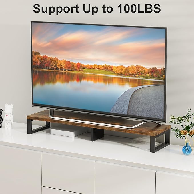 Zimilar Dual Monitor Stand Riser, Large Monitor Stand for Desk, Wood Monitor Riser with Storage Organizer for Home Office, Monitor Stands for 2 Monitors, Desktop Wooden Monitor Riser for Computer-DeskLoop Office