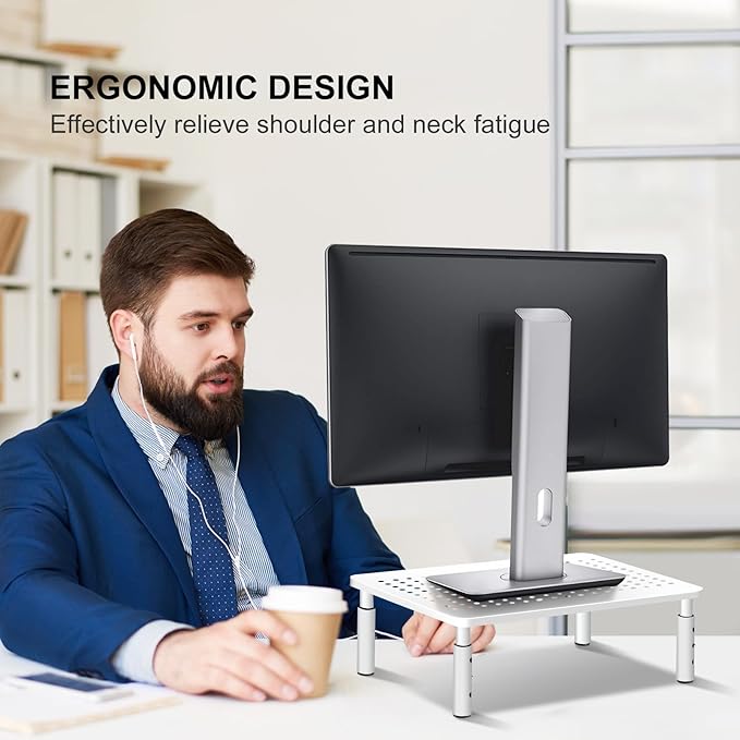Bracwiser Monitor Stand Riser, Metal Computer Stand, 3 Height Adjustable Screen Riser with Mesh Platform for PS4, Laptop, Printer, Notebook and All Flat Screen, Holds Up to 20KG-DeskLoop Office