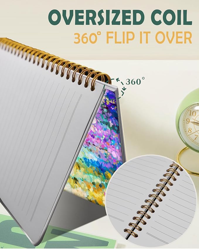 Ruled Spiral Writing Notebook,A5 Hardcover Lined College Journal for Women Lady,Fashion Puppy Watercolor Strong Twin-Wire Binding with Premium Paper,8.4" X 6",Perfect for School,Office,Home Gifts(Oil Painting Spring Flowers)-DeskLoop Office