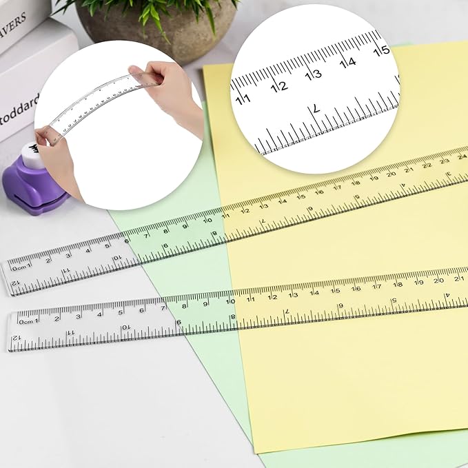 Koogel 2PCS Plastic Clear Rulers, 12 inch Transparent Plastic Straight Rulers with Centimeters and Inches, Measuring Tool for Student Kids School Office Home-DeskLoop Office