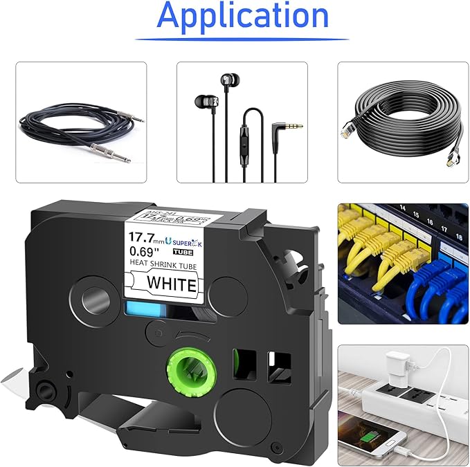 10PK Compatible for Brother Ptouch HSe-241 HSe241 HS-241 HS241 Black on White Heat Shrink Tube Label Tape use in PT-D400 PT-D600 PT-E300 PT-E500 PT-P750WVP Printer (0.69''x 4.92ft)-DeskLoop Office