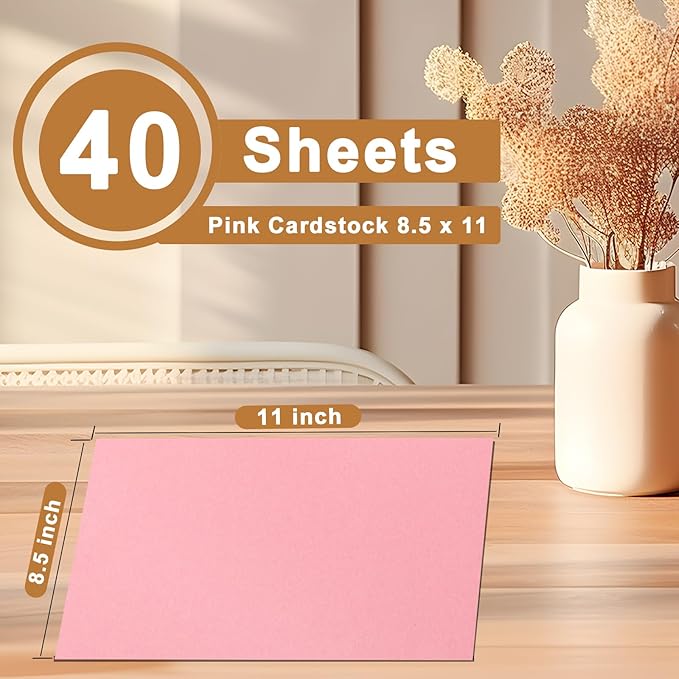 40 Sheets Candy Pink Cardstock 8.5 x 11 Craft Paper, 75lb Premium Heavyweight Paper Card Stock for DIY Cards Making, Greeting Cards, Party Decorations, Wedding Invitations, Menus-DeskLoop Office
