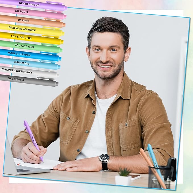 Epakh 50 Pcs Funny Pens Inspirational School Pens Bulk Positive Motivational Quotes on Ballpoint, Black Ink Pen for Adults Back to Schools Gift from Teacher(Inspirational,Macaron Color)-DeskLoop Office