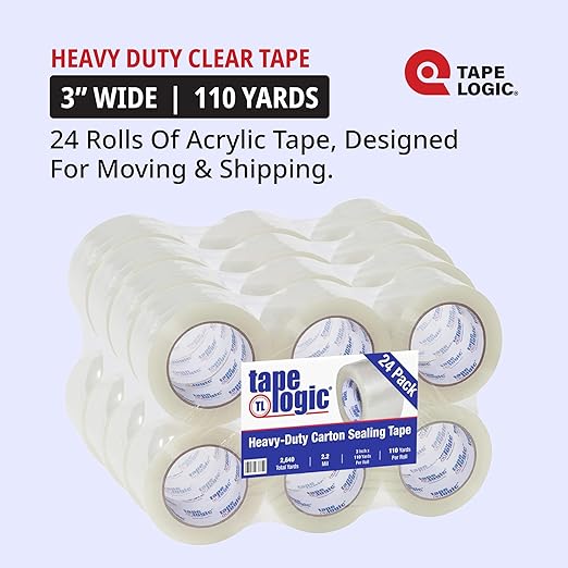 Tape Logic 3" x 110 yds Acrylic Packing Tape 2.2 Mil, Clear (24-Pack) Heavy Duty Packing Tape Rolls for Sealing Boxes at Home, Warehouse, & Office, Supplies for Packaging, Shipping, Moving-DeskLoop Office