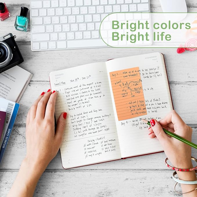 24 Pack Lined Sticky Notes 4 x 6 Inch Colorful Sticky Note Pads with Lines Bright Ruled Self Sticky Notes Memo Pad for Office Home Supplies, 50 Sheets per Pad, 1200 Sheets, 8 Colors-DeskLoop Office