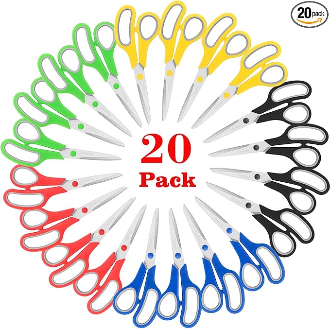 Scissors Bulk 20-Pack, Taotree 8" All Purpose Scissors, Soft Comfort-Grip Stainless Steel Sharp Shears for School Supplies Office Desk Home, Classroom Teacher Sewing Fabric Craft, Right/Left Handed-DeskLoop Office